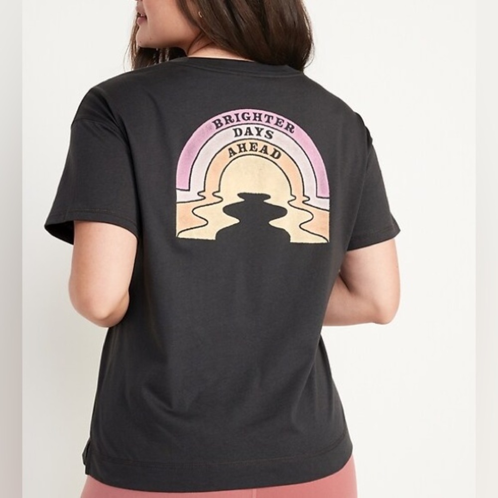 Old Navy Black Tee with Pink and Tan Graphic